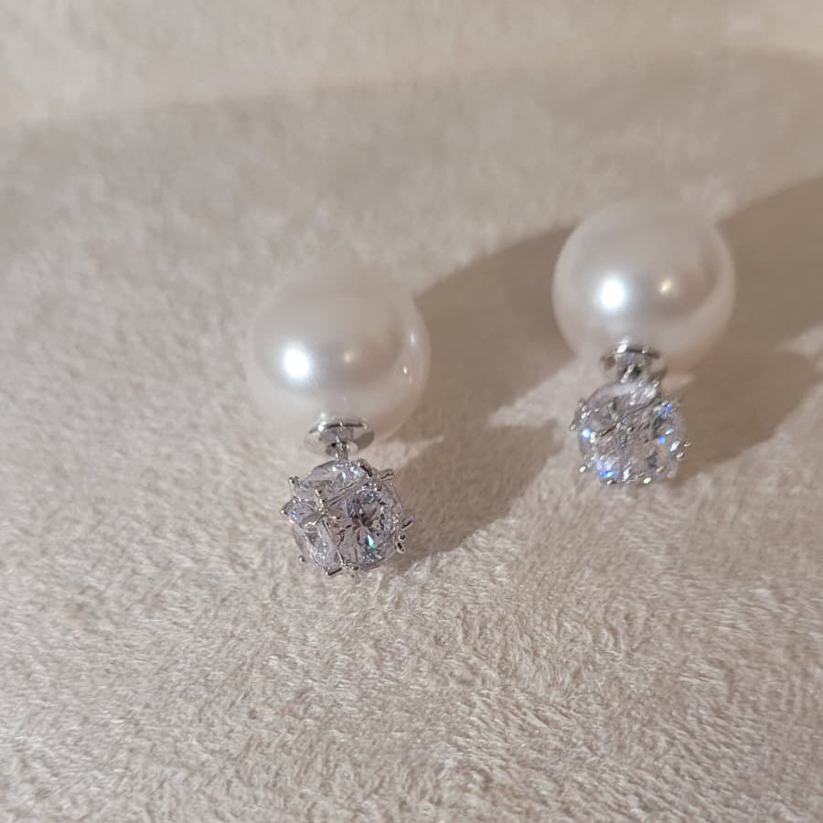 Silver Pave Crystal Cluster & Classic Pearl Double Studs | Multi-Wear