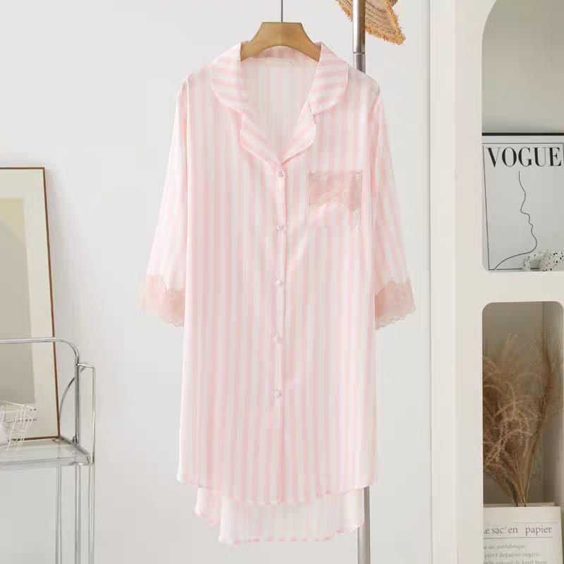 Blush Stripe Silk Sleep Shirt