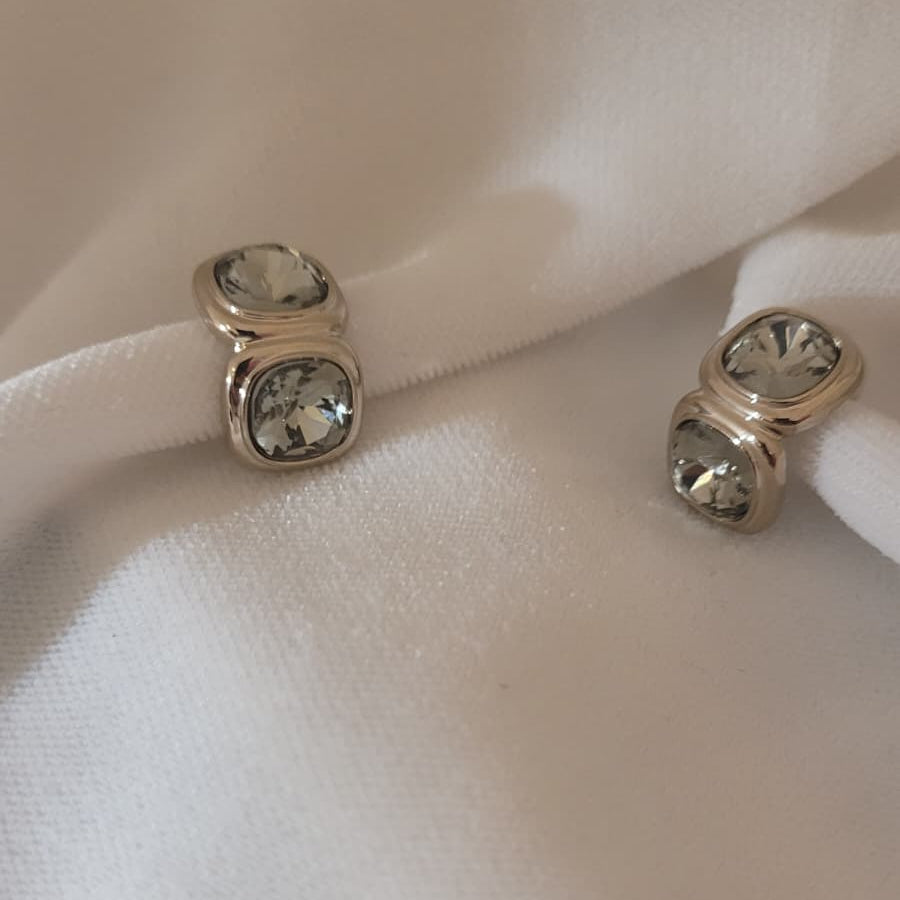 Sage Crystal & Matte Gold Double-Drop Earrings