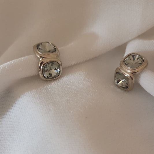 Sage Crystal & Matte Gold Double-Drop Earrings